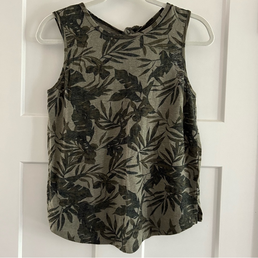 Old Navy Relaxed Sleeveless Tie-back Top‎ Linen Olive Floral Size Small